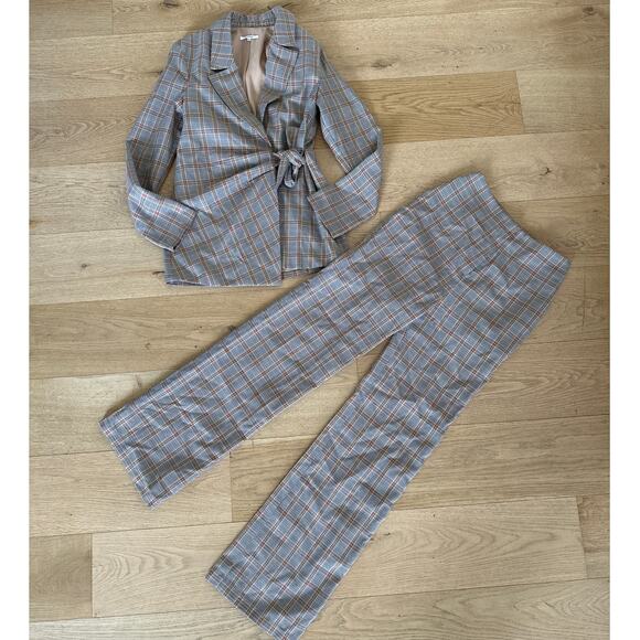 Tularosa - Rachel Plaid Blazer and Pants Set in Brown & Orange - Picture 1 of 8